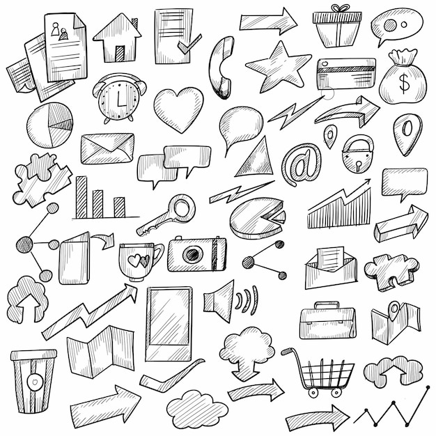 Free Vector | Hand draw doodle work office set design