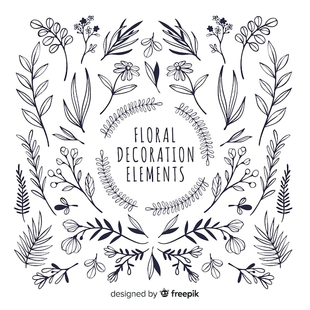 Hand draw floral decoration elements Vector Free Download