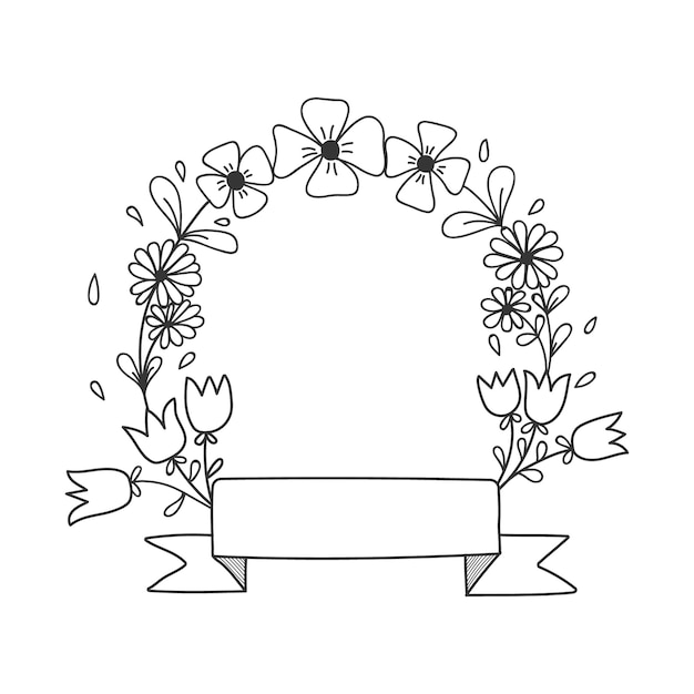 手描きの花のフレームのおしゃれスタイル プレミアムベクター