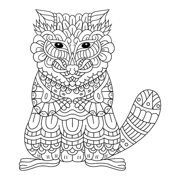 Premium Vector | Hand draw of raccoon in zentangle style