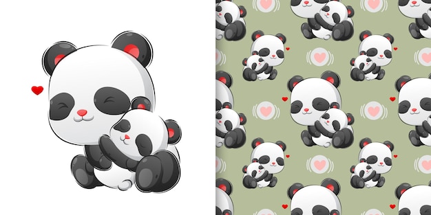 Premium Vector Hand Drawing Of The Baby Panda Sleeping With Her Mother In The Pattern Set Illustration