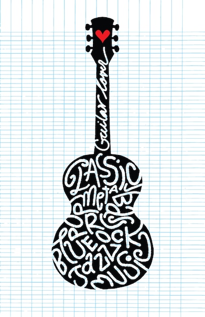 Premium Vector | Hand drawing doodle acoustic guitar