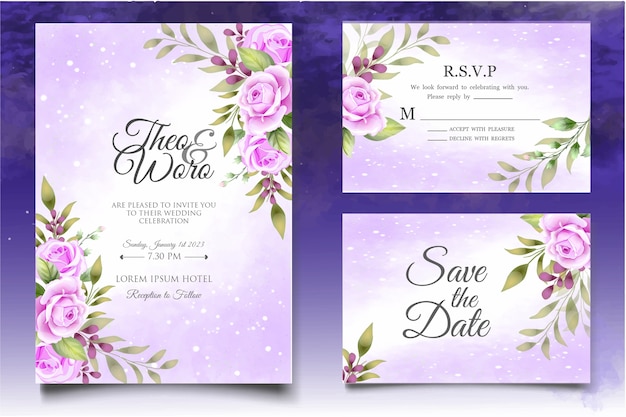 Premium Vector | Hand drawing floral wedding invitation card