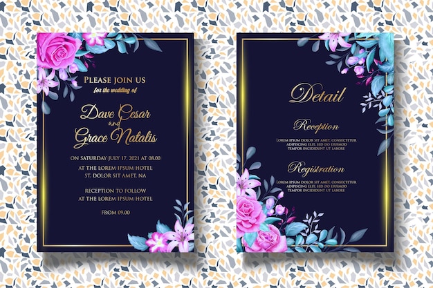 Premium Vector | Hand drawing floral wedding invitation template with ...