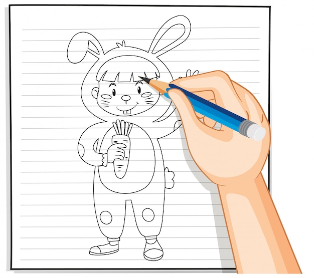 Free Vector Hand Drawing Of Kid In Rabbit Costume Outline