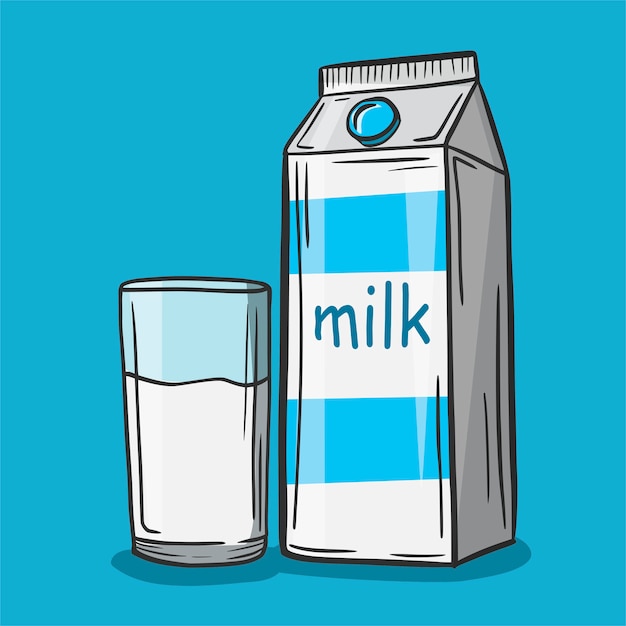 Hand drawing. milk. doodle style. natural product. Premium Vector