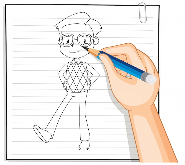 Download Free Vector | Hand drawing of nerdy boy cartoon