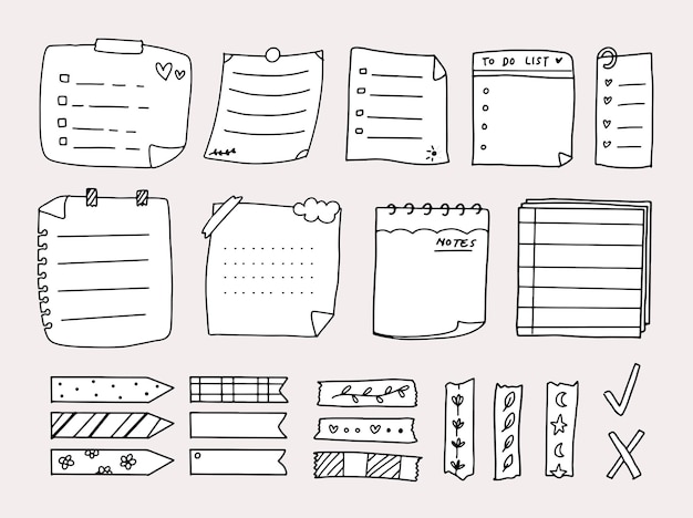 Premium Vector | Hand drawing paper note set element set collection ...