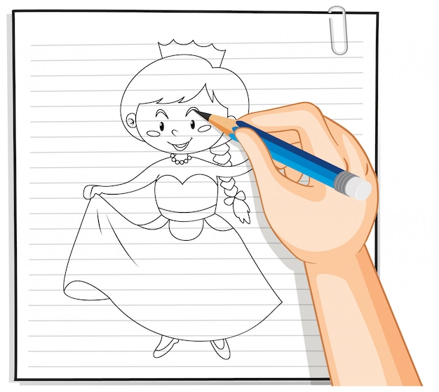 Download Free Vector | Hand drawing of princess cartoon outline