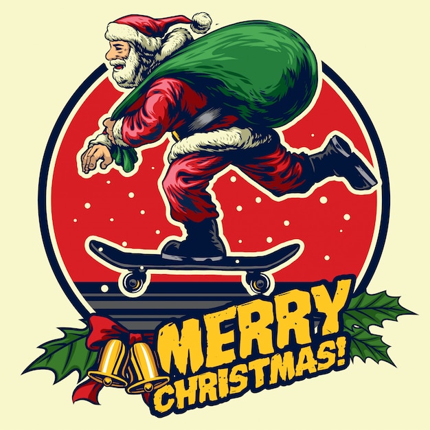 Download Premium Vector | Hand drawing of santa claus riding skateboard