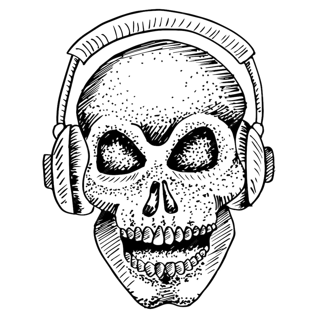Premium Vector | Hand drawing skull with headphone