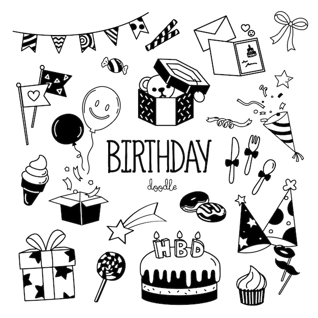 Premium Vector | Hand drawing styles birthday party elements