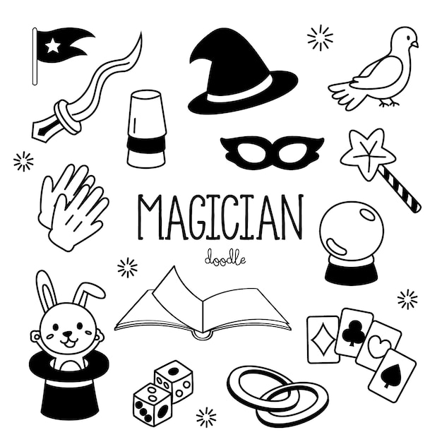 Premium Vector Hand drawing styles magician items. doodles magician