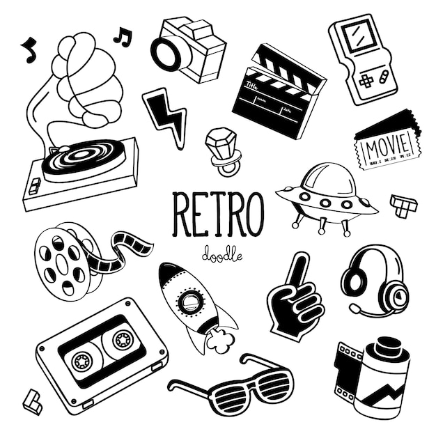 Premium Vector Hand Drawing Styles For Retro Items Doodle 90s Retro