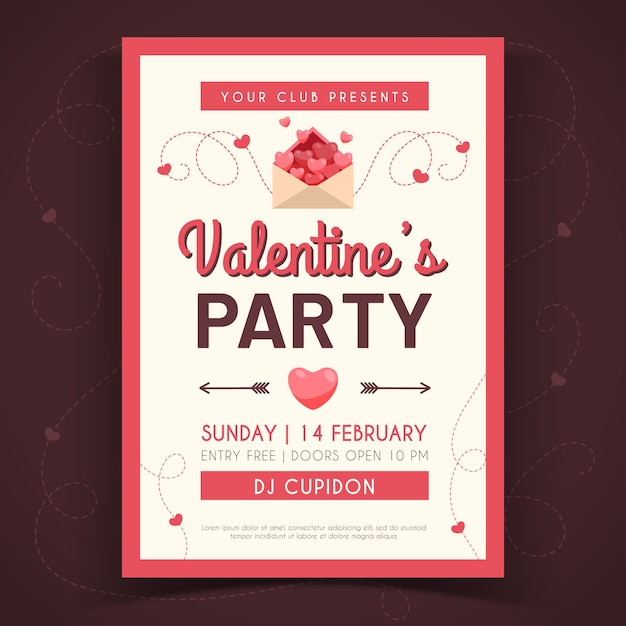 Hand Drawing Valentines Day Party Fyer Template Vector