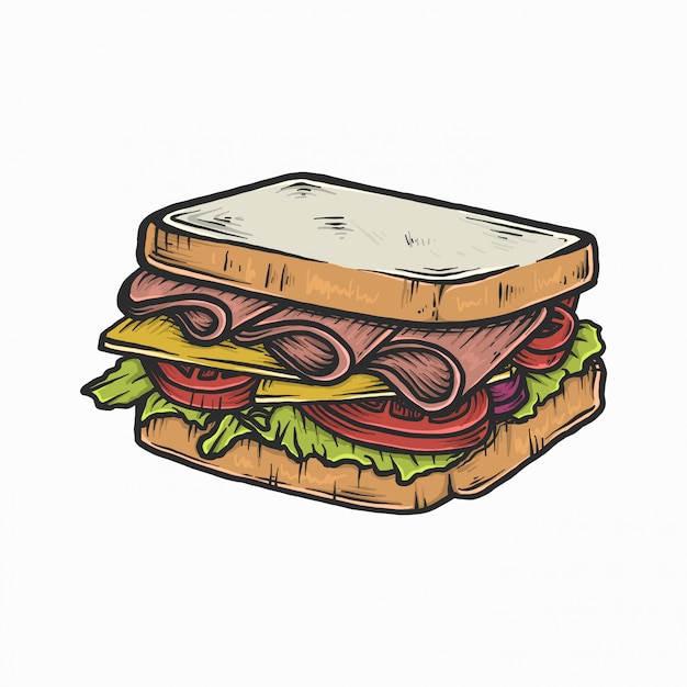 Hand drawing vintage sandwich vector illustration Premium Vector