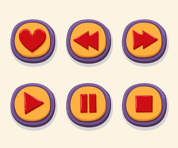 Hand drawn 3d web buttons for music player. Premium Vector