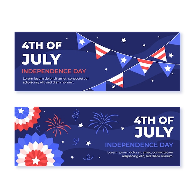 Hand drawn 4th of july - independence day banners set Free Vector