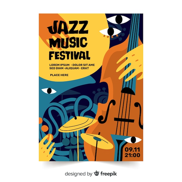 Free Vector Hand Drawn Abstract Jazz Poster Template 