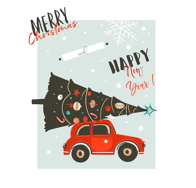 Premium Vector | Hand drawn abstract merry christmas and happy new year ...