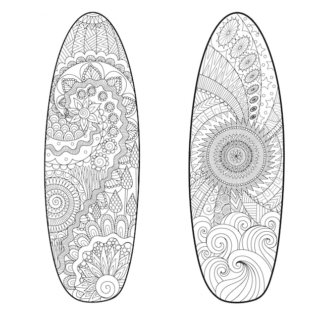 Hand Drawn Abstract Surfboards Set Premium Vector