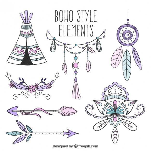 Download Hand drawn accesories in boho style Vector | Free Download