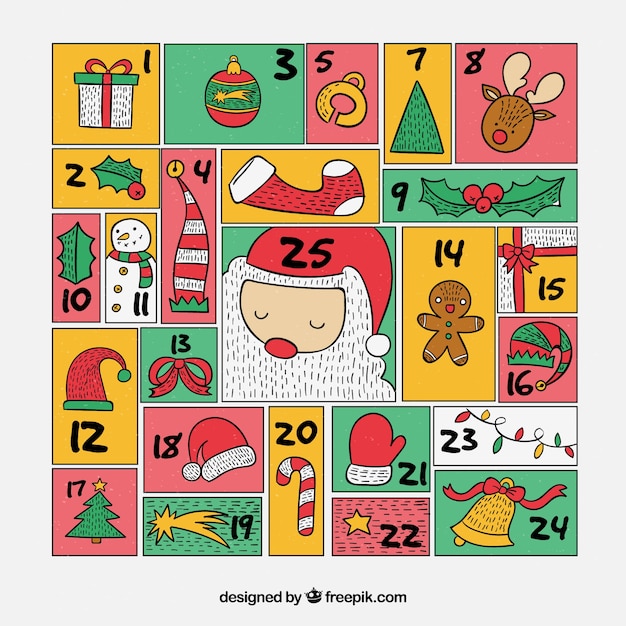 Free Vector Hand drawn advent calendar in a comic style