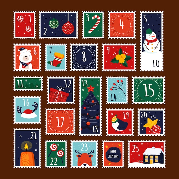 Premium Vector Hand drawn advent calendar with stamps