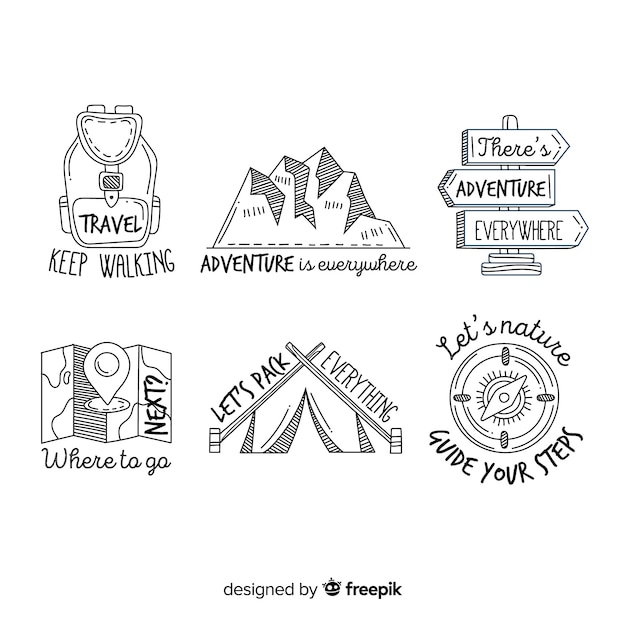 Hand drawn adventure logo collection Free Vector