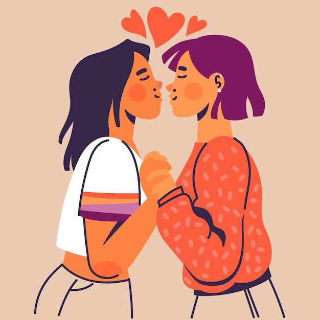 Free Vector Hand Drawn Affectionate Lesbian Kiss