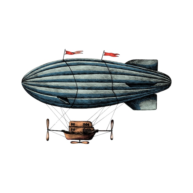 手描きの飛行船レトロスタイル 無料のベクター