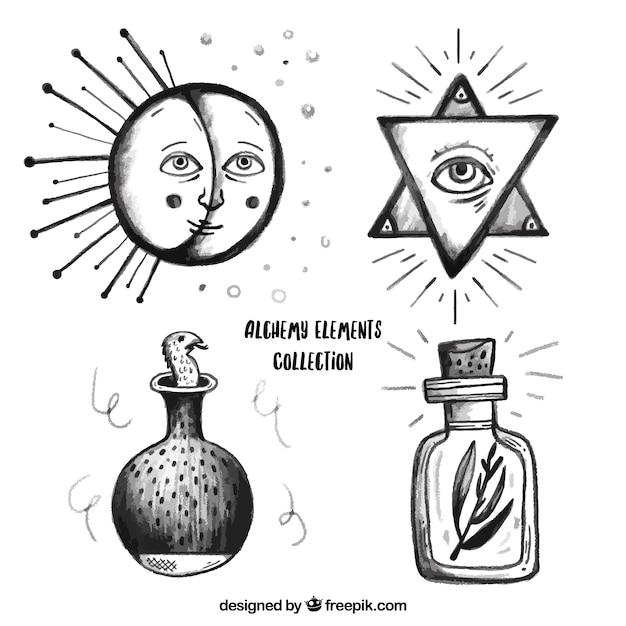 Hand drawn alchemy symbols pack Vector Free Download