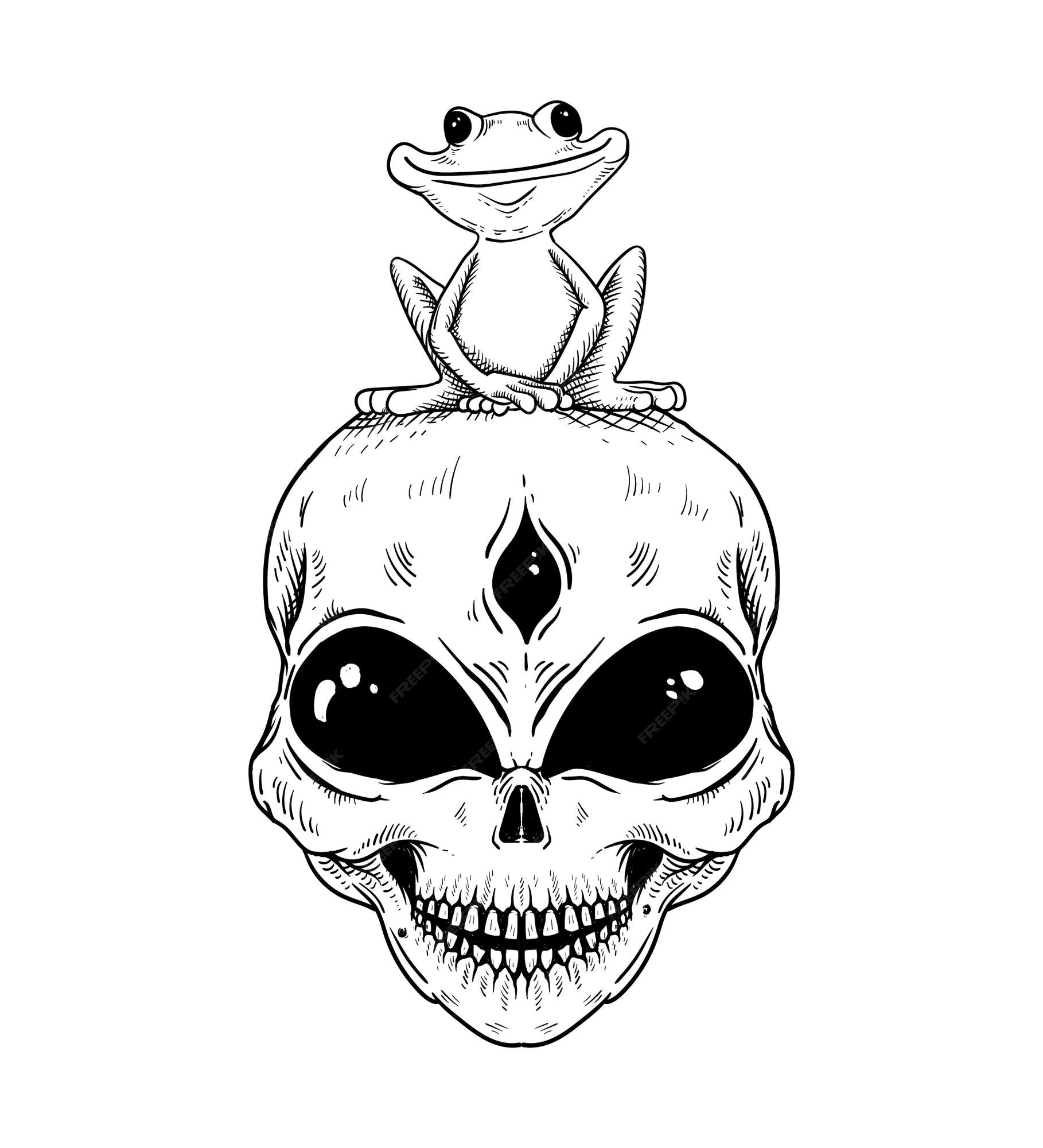 Premium Vector | Hand drawn alien and frog isolated illustration