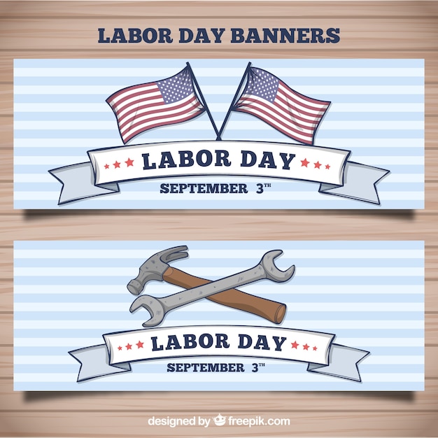 Hand drawn american labor day banners