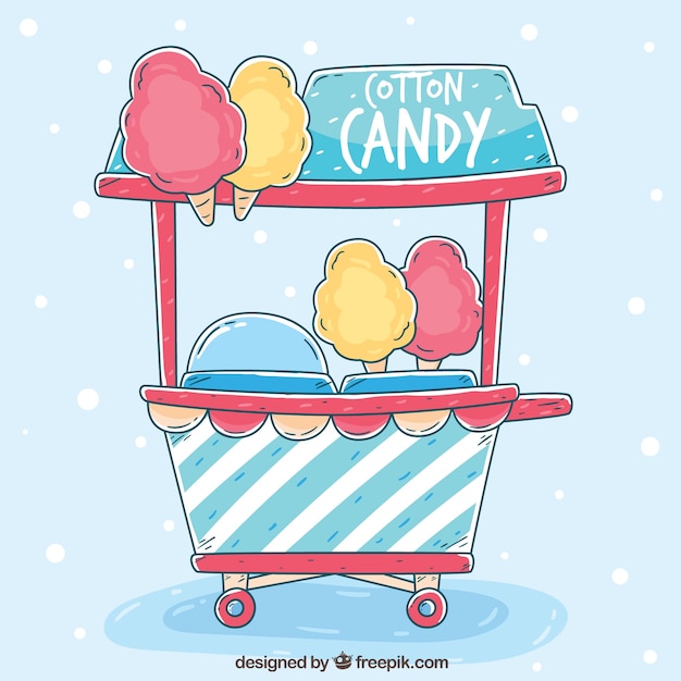 Hand drawn and colorful cotton candy cart