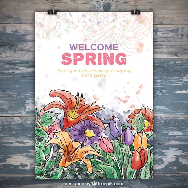 Hand drawn and watercolor flowers spring
poster