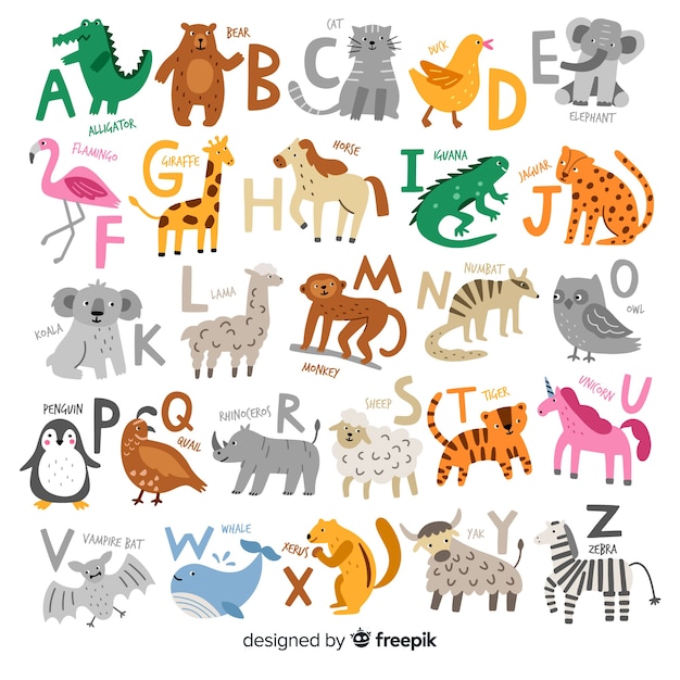 Premium Vector | Hand drawn of animal alphabet