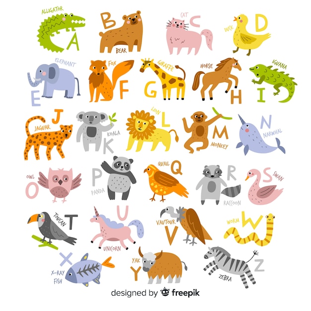 Hand drawn of animal alphabet Vector | Free Download