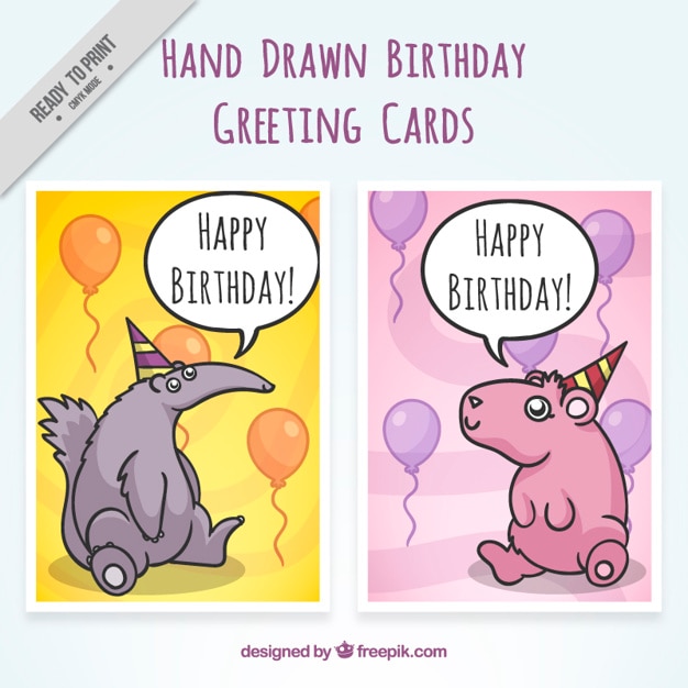 Hand drawn animals birthday card with
balloons