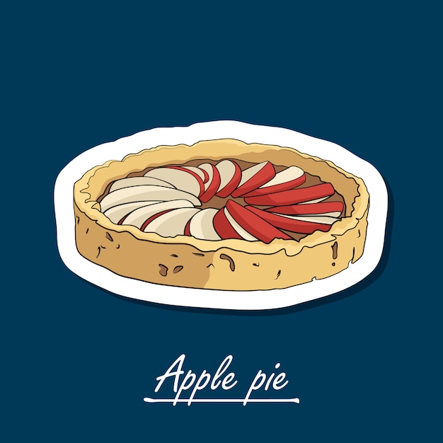 手描きのアップルパイ デザートのカラフルなイラスト プレミアムベクター