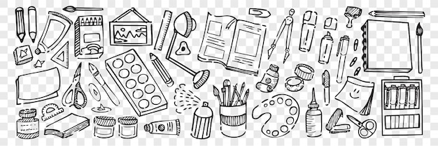 Download Free Hand Drawn Artistic Equipment Doodle Set Collection Pencil Chalk Use our free logo maker to create a logo and build your brand. Put your logo on business cards, promotional products, or your website for brand visibility.