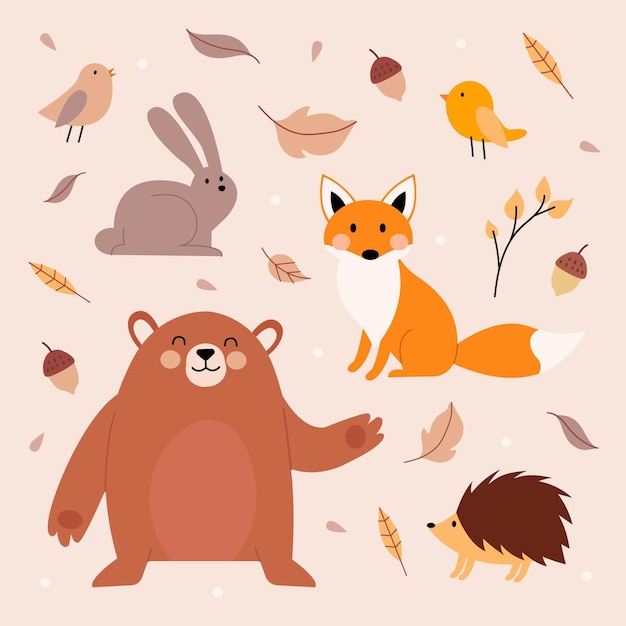 Free Vector | Hand drawn autumn animals pack