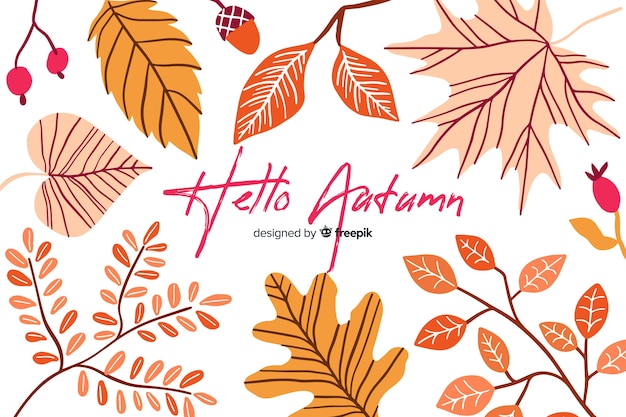 Hand drawn autumn background with leaves Vector | Free ...