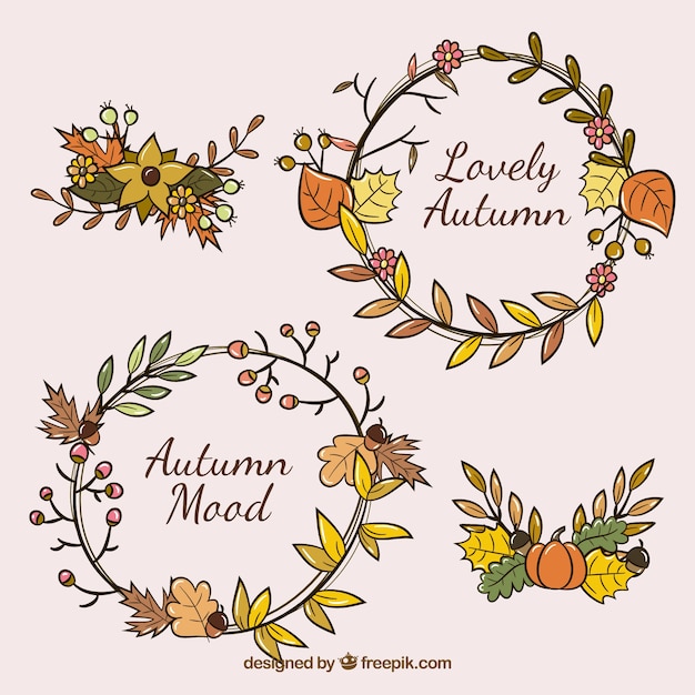Hand drawn autumn floral wreaths Vector Free Download
