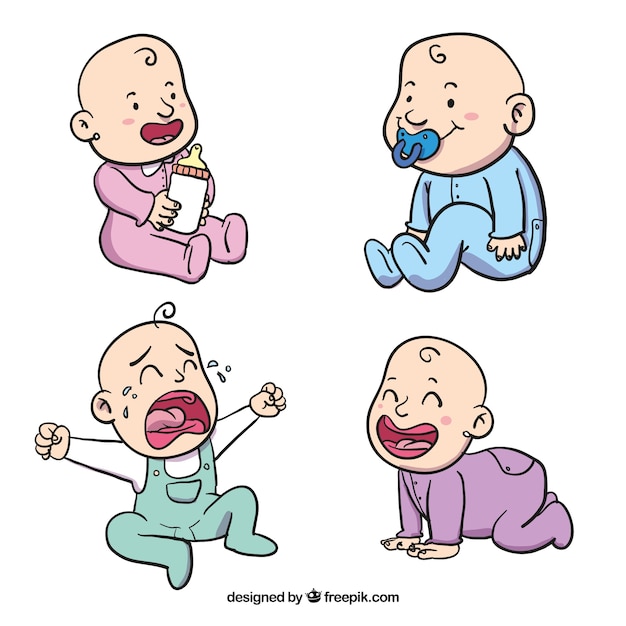 Free Vector | Hand-drawn baby characters with different pajamas
