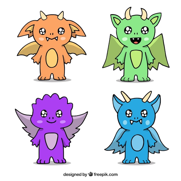 Hand drawn baby dragon character collectio | Free Vector