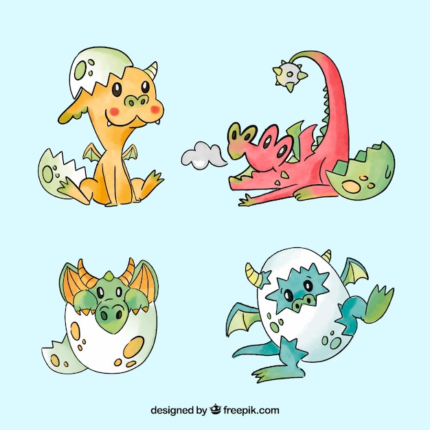 Download Hand drawn baby dragon character collectio | Free Vector
