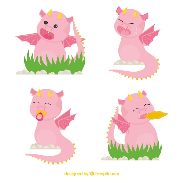 Download Hand drawn baby dragon character collectio Vector | Free ...