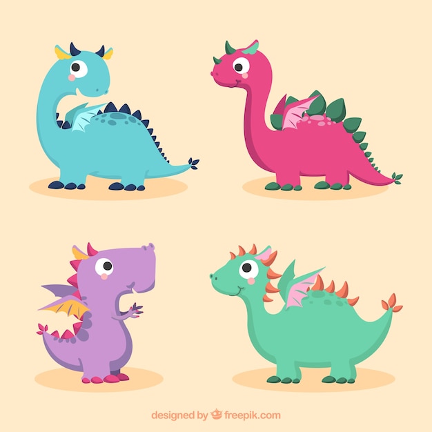 Download Hand drawn baby dragon character collectio | Free Vector