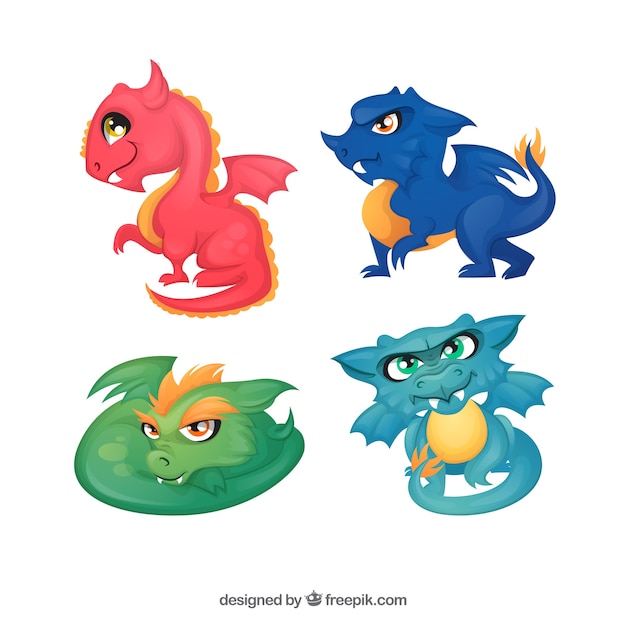 Download Free Vector | Hand drawn baby dragon character collection